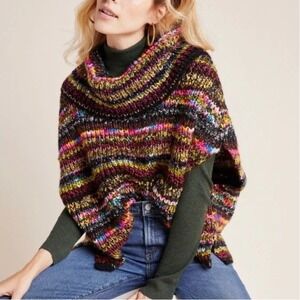 Anthropologie Piera Rainbow Knit Turtleneck Oversized Pullover Sweater XS